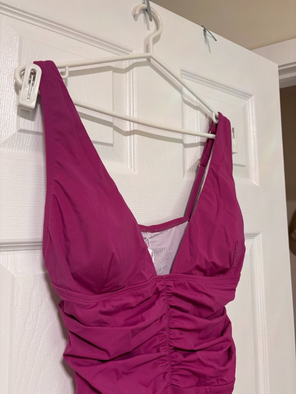 NWT Magenta Ruched One-Piece Swimsuit | Plunge V-Neck | Tummy Control (XL) - Picture 9 of 10